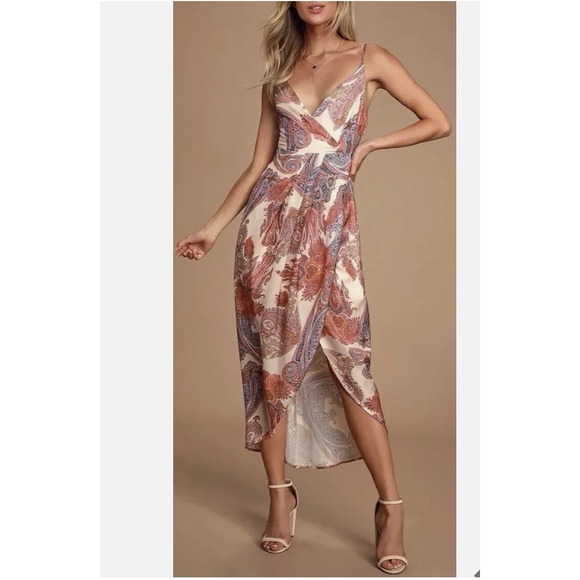 Lulus Dresses & Skirts - Lulus Janey Blush Paisley Midi Dress Spaghetti Straps Size S Wedding Guest NEW